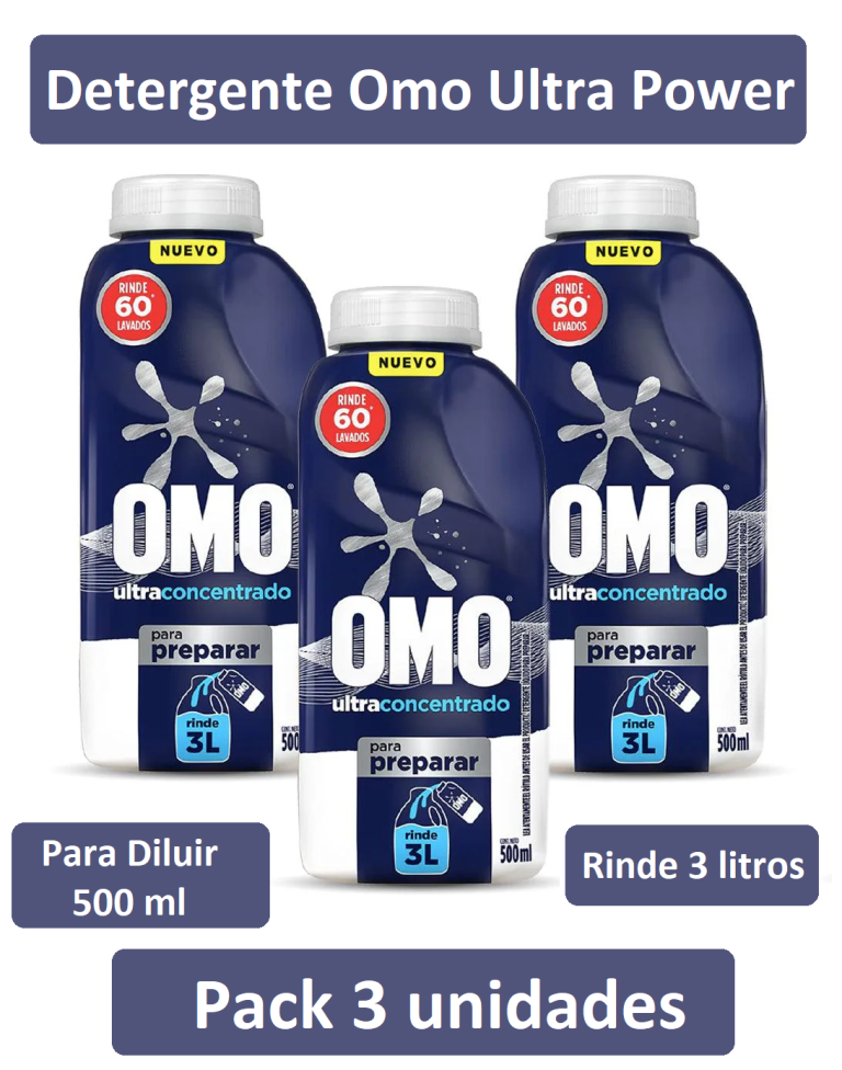 detergente omo ultra power para diluir 500 ml – rinde 3 litros